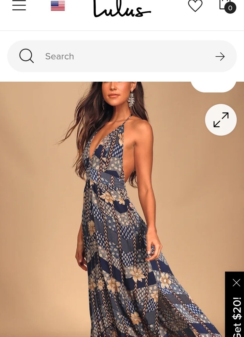 Lulu's Navy and Cream Floral Halter Maxi Dress